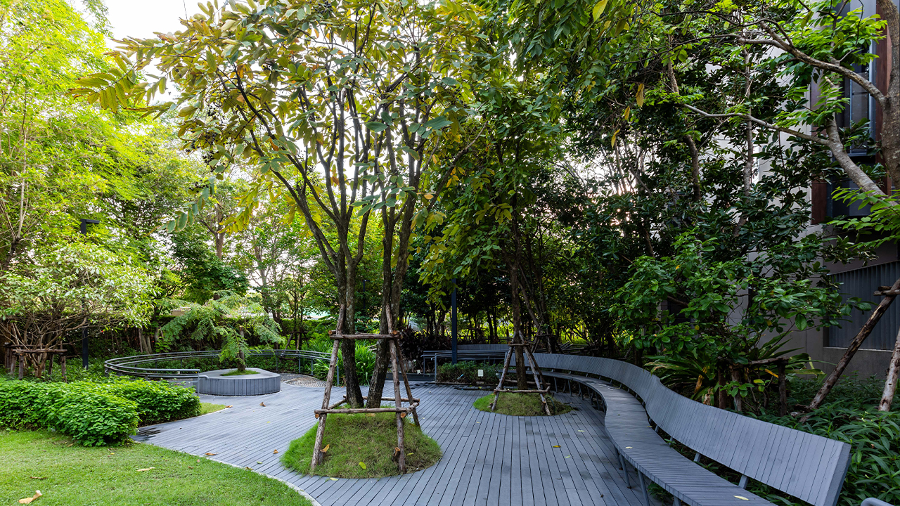 Real outdoor therapy garden for supervised walking practice after stroke in Rangsit